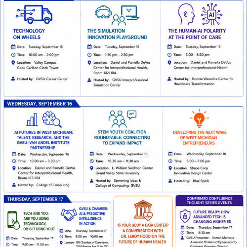 Details of GVSU Tech Week events. Visit techweekgr.com for more information.